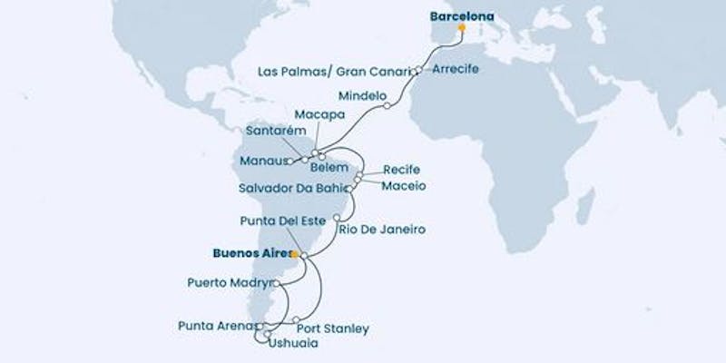 Spanien,  Kanaren (spanien),  Kapverdische Inseln,  Brasilien,  Uruguay,  Falkland Inseln,  Chile,  Argentinien