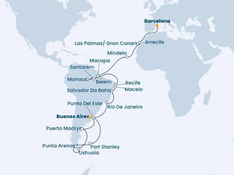 Spanien,  Kanaren (spanien),  Kapverdische Inseln,  Brasilien,  Uruguay,  Falkland Inseln,  Chile,  Argentinien